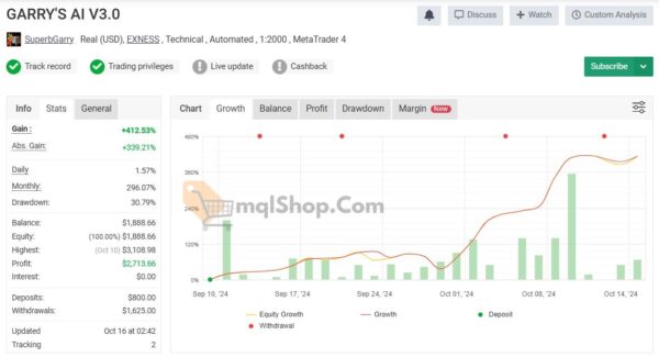 GARRYS AI EA MT4 live myfxbook signal 3